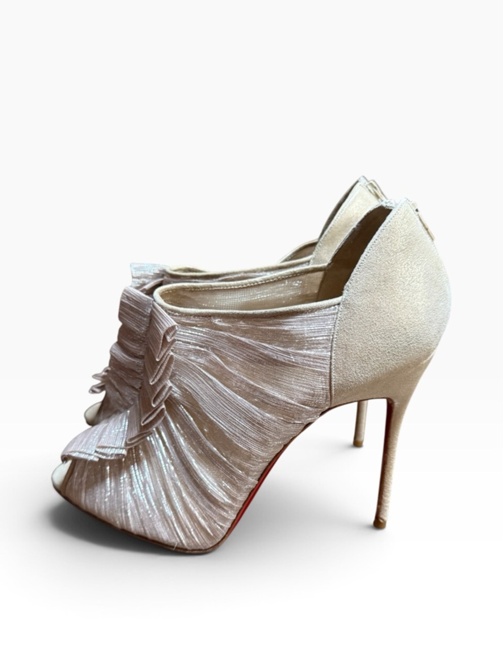 Christian Louboutin Canon Gold Lamé Suede Peep Toe Booties Pumps EU 39 US 9 - Picture 3 of 13